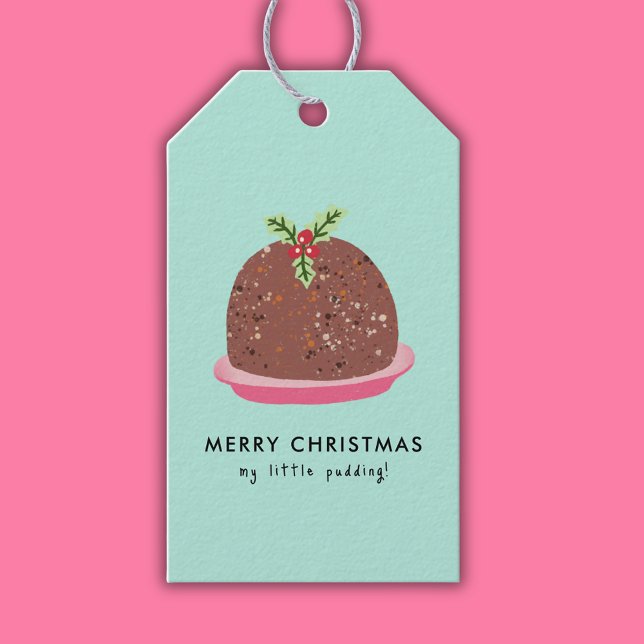 God jul Modern Pudding Illustration Presentetikett (Cute 'My Little Pudding' Christmas gift tag)