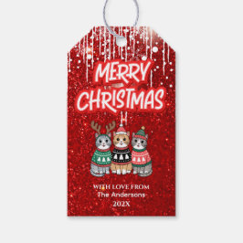 God jul Modern Red Cute Cats Presentetikett