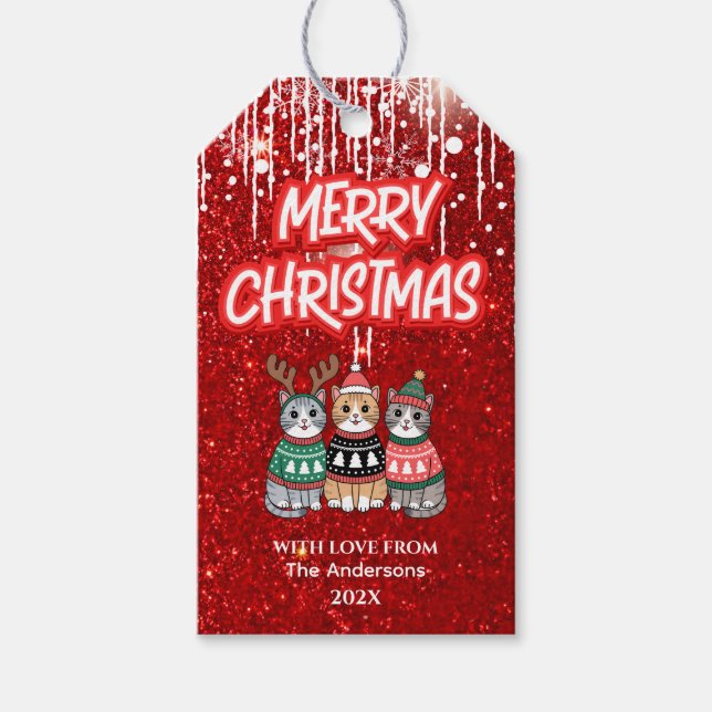 God jul Modern Red Cute Cats Presentetikett (Framsidan)