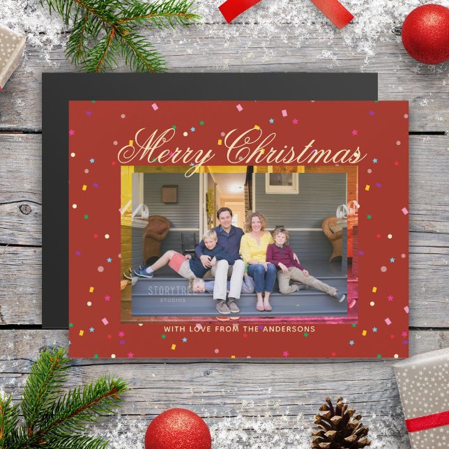 God jul Modern Red Guld Family Photo Card (Skapare uppladdad)