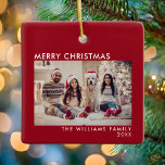 God jul Modern Red Helgdag Julgransprydnad Keramik<br><div class="desc">Modern Helgdag Photo God jul,  har ett enkelt minimum av teckensnitt i God jul. Anpassa till din familj namn och år.</div>