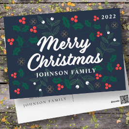 God jul Modern Red Holly Berries Foliage Helg Vykort