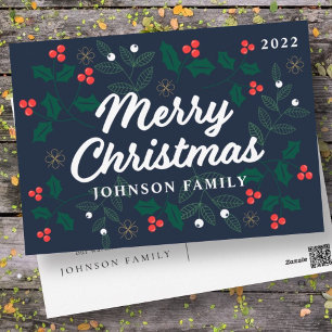 God jul Modern Red Holly Berries Foliage Helg Vykort