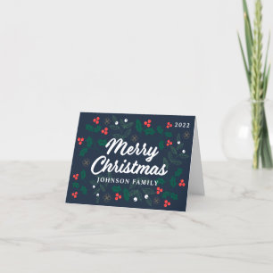 God jul Modern Red Holly Berries Foliage Helgkort
