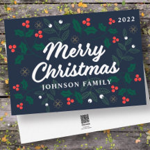 God jul Modern Red Holly Berries Foliage