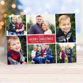 God jul Modern Red Photo Collage Helgkort