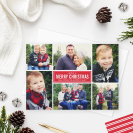God jul Modern Red Photo Collage Julkort