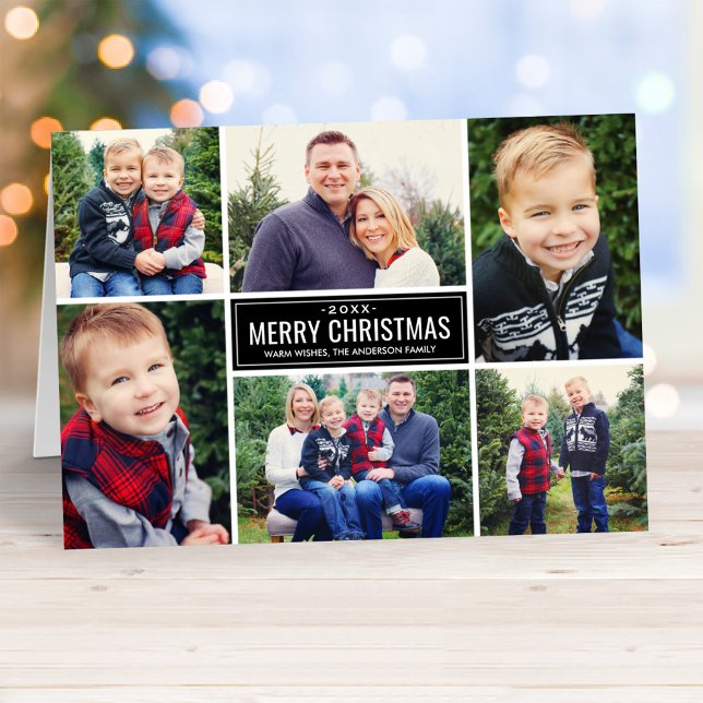 God jul Modern Red Play Photo Collage Helgkort (Skapare uppladdad)
