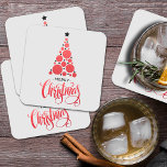 God jul Modern Red Träd Helgdag Underlägg Papper Kvadrat<br><div class="desc">Julgran i röd bollar och svarta stjärnor och hälsning GOD JUL är märkta med lätt grått-bakgrund på dessa tunga pappra underlägg. MATCHING-objekt i vår samling.</div>