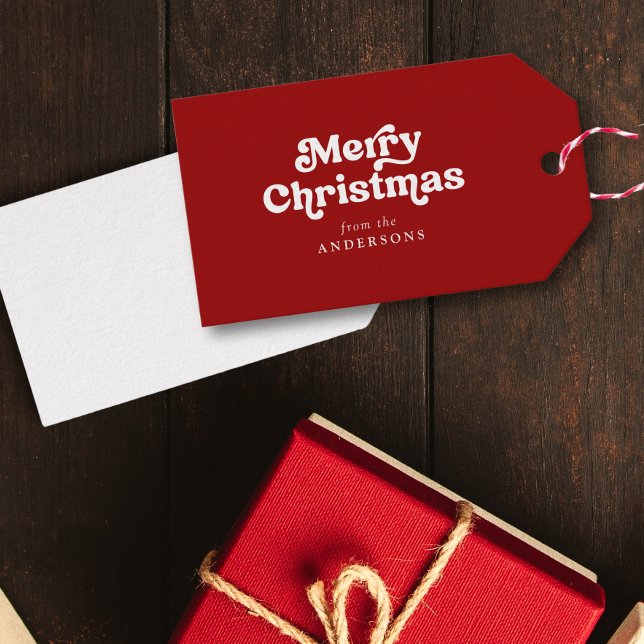 God jul Modern Retro-par/familj Namn/s Presentetikett (Skapare uppladdad)