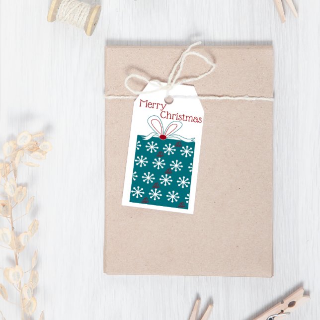 God jul Modern Roligt Red Blue Gift jul Presentetikett (Skapare uppladdad)