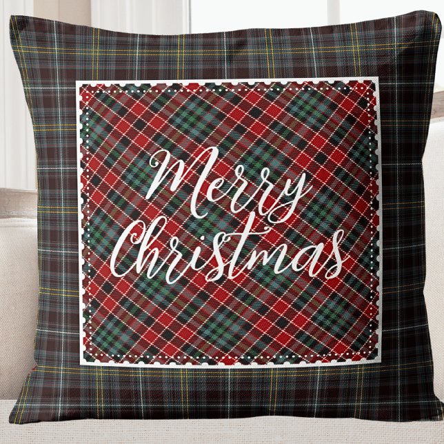 God jul Modern Rustic Farmhouse Kudde (Rustic Plaid Holiday Photo Kids Throw Pillow)