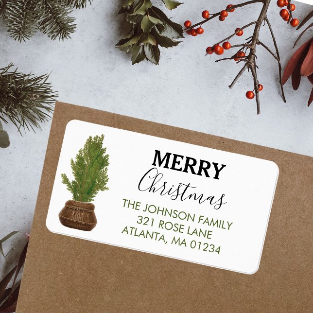 God Jul Modern Rustik Returadress Adressetikett (Merry Christmas Modern Rustic Return Address)