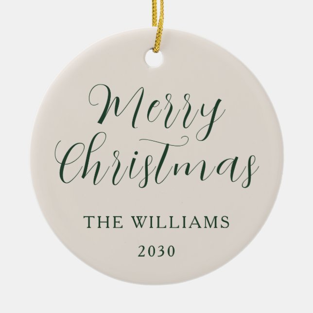 God jul Modern Script Beige Grönt Julgransprydnad Keramik (Framsidan)