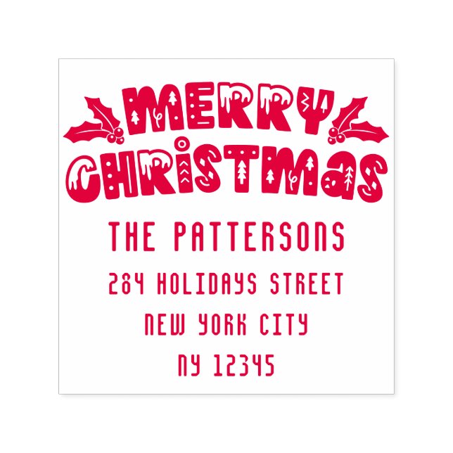 God jul Modern Script Namn Returadress Självfärgande Stämpel (Design)