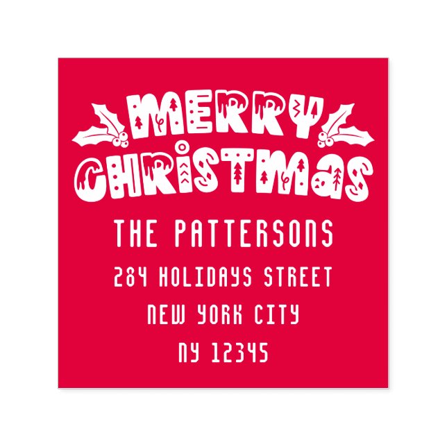 God jul Modern Script Namn Returadress Självfärgande Stämpel (Design)