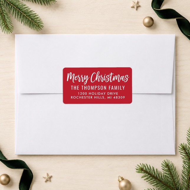god jul Modern Script Red Returadress Adressetikett (Skapare uppladdad)