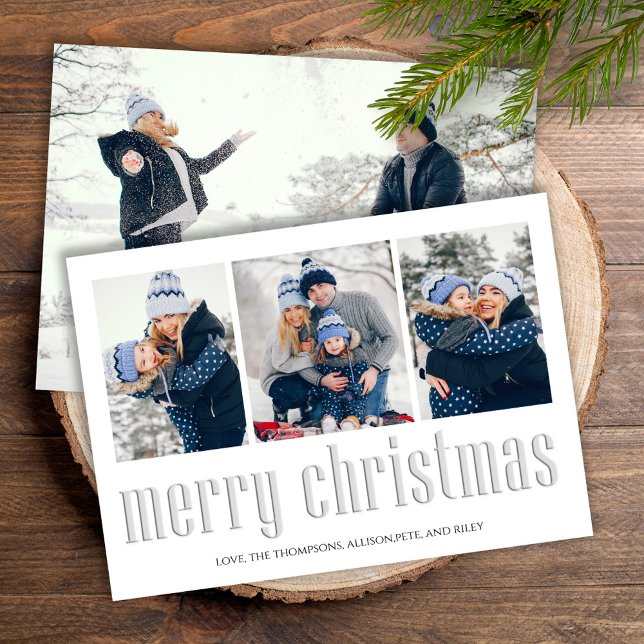 God jul Modern Simple Mistletoe 4 Photo Julkort (Simple Merry Christmas holiday card with a four photo layout. )