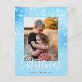 God jul Modern Snöbladig vinterblå foto Helg Vykort