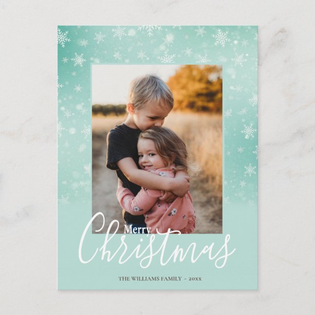 God jul Modern Snowy Winter Grönt Photo Helg Vykort (Framsida)