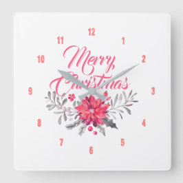 God jul Modern Typography Flowers Bouquet Fyrkantig Klocka