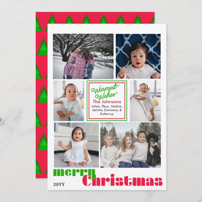 god jul moderna 6-foto Röd och Grönt Julkort (Fram/baksida)