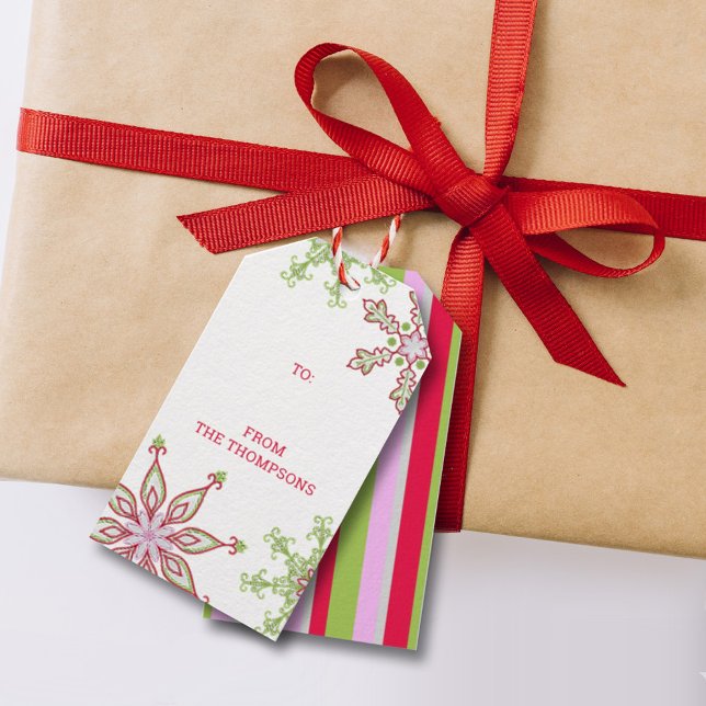 God Jul Moderna söta färgglada snöflingor Presentetikett (Skapare uppladdad)