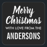 God jul modernt märkre för minsta möjliga gåva fyrkantigt klistermärke<br><div class="desc">Trendig,  minimalistiska,  moderna,  svarta och vita julklämmare med märkrn God jul med kärlek från (och sedan namn i familjen).</div>