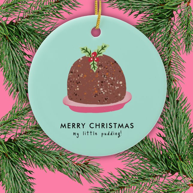 God Jul Modernt Puddingsillustration Julgransprydnad Keramik (Cute 'My Little Pudding' Christmas ornament)