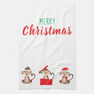 God jul Monkey Santa Hat Kökshandduk
