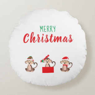 God jul Monkey Wearing jul Hat Rund Kudde