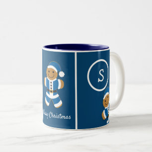 God jul Monogram Gingerbröd Santa Blue Två-Tonad Mugg