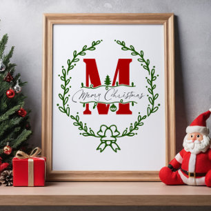 God Jul Monogram Julkrans Väggkonst