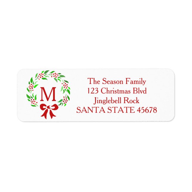 God jul monogram kransetikett returadress etikett (Framsidan)