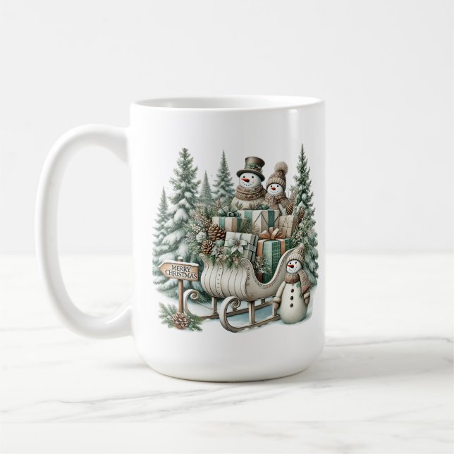 God jul monogram Land snögubbe sleigh Kaffemugg (Vänster)