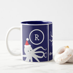 god jul Monogram Octopus Santa Hat Blue Två-Tonad Mugg