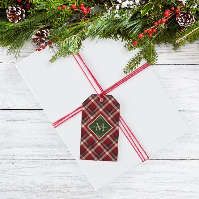 God jul Monogram Red Play-jul Presentetikett (Skapare uppladdad)