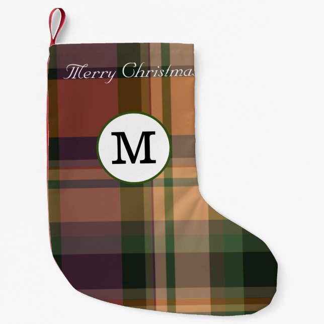 God jul monogrammad elegant initial tartan liten julstrumpa (Framsidan)