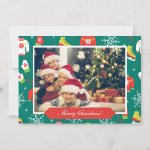 God jul Mönster-familjens foto Teal Julkort