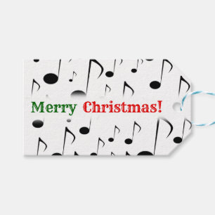 "God jul! "; Mönster för många musik noter Presentetikett