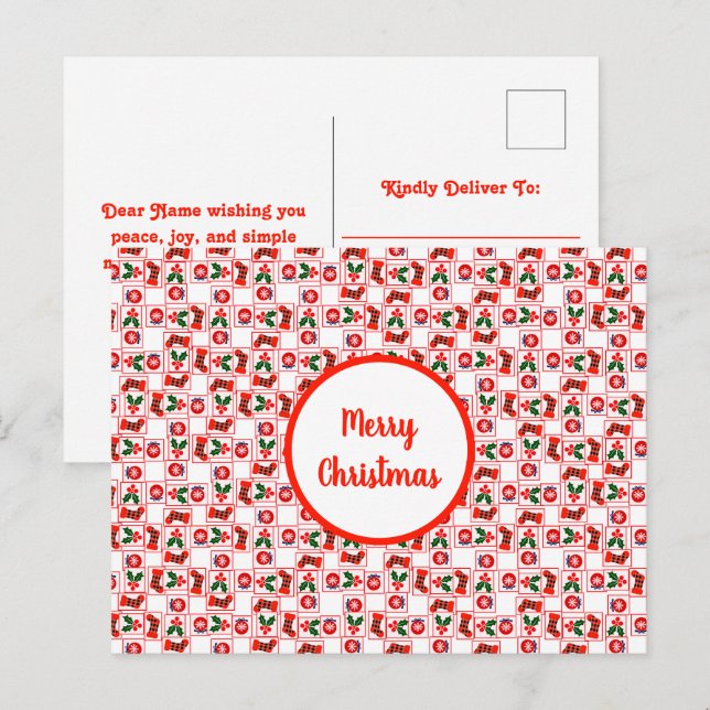 God jul mönster helg vykort (Fram/baksida)