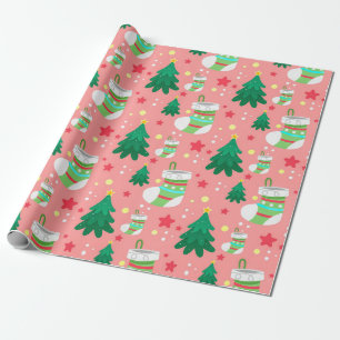 God jul Mönster i Stars Stockings Träd Presentpapper