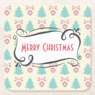 God jul Mönster med Träd Baubles & Bows Underlägg Papper Kvadrat