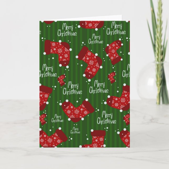 God jul Mönster rödvit och Grönt Helgkort (Framsida)