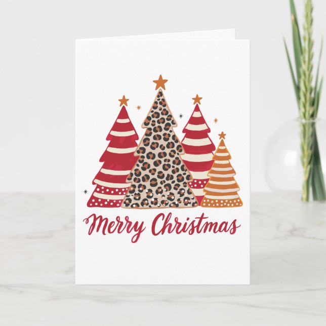 God Jul Mönstrade Träd Leopard Röd Rand Kort (Framsida)