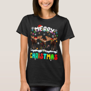 God jul Moose Älskare Santa Hat Julafton Ljus T Shirt