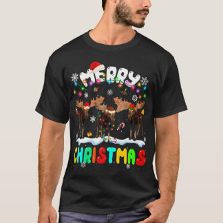 God jul Moose Älskare Santa Hat Julafton Ljus T Shirt