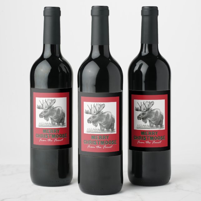 God jul MOOSE Vinflaska Etikett (Flaskor)