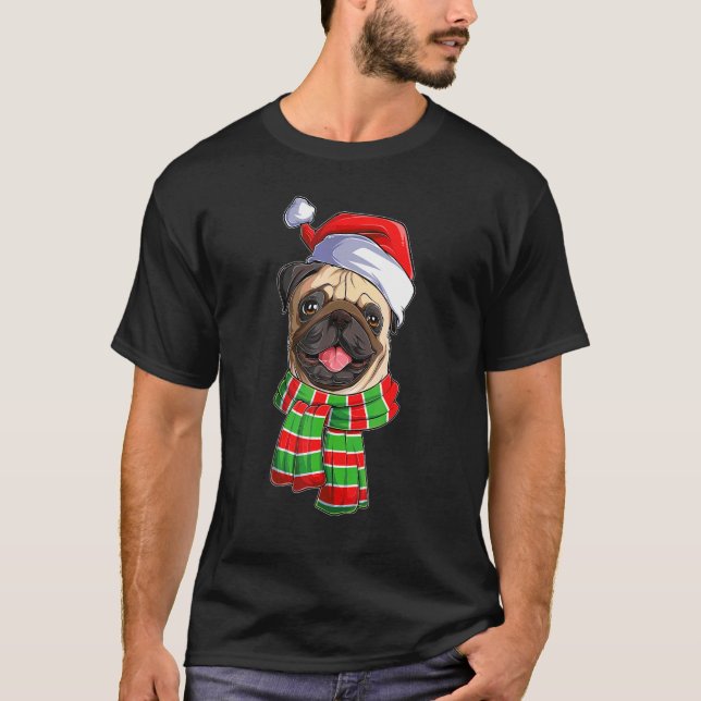 God Jul Mops Hundras T Shirt (Framsida)