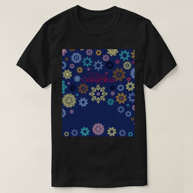 God jul Mörk blått flerfärgat Snöflingor T Shirt (Design framsida)